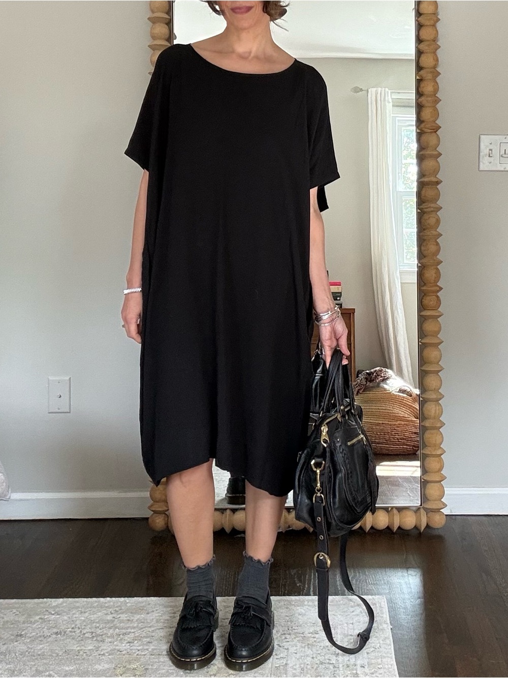 Eileen Fisher Black Silk Women's Relaxed Shift Dress